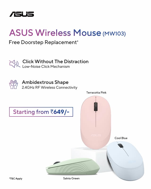 ASUS Wireless Mouse MW103 – Wireless Mouse with Doorstep Replacement